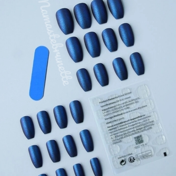2/$16 Royal Blue Matte Coffin Press On Nails - Picture 3 of 16